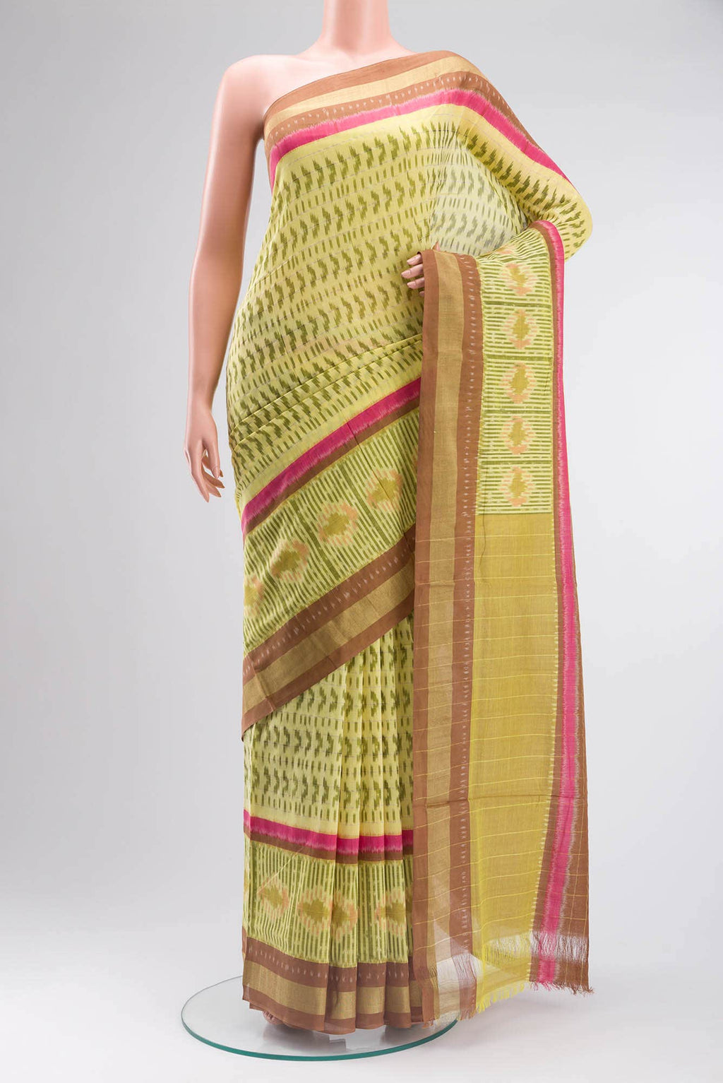 Yellow Pochampally Cotton Saree