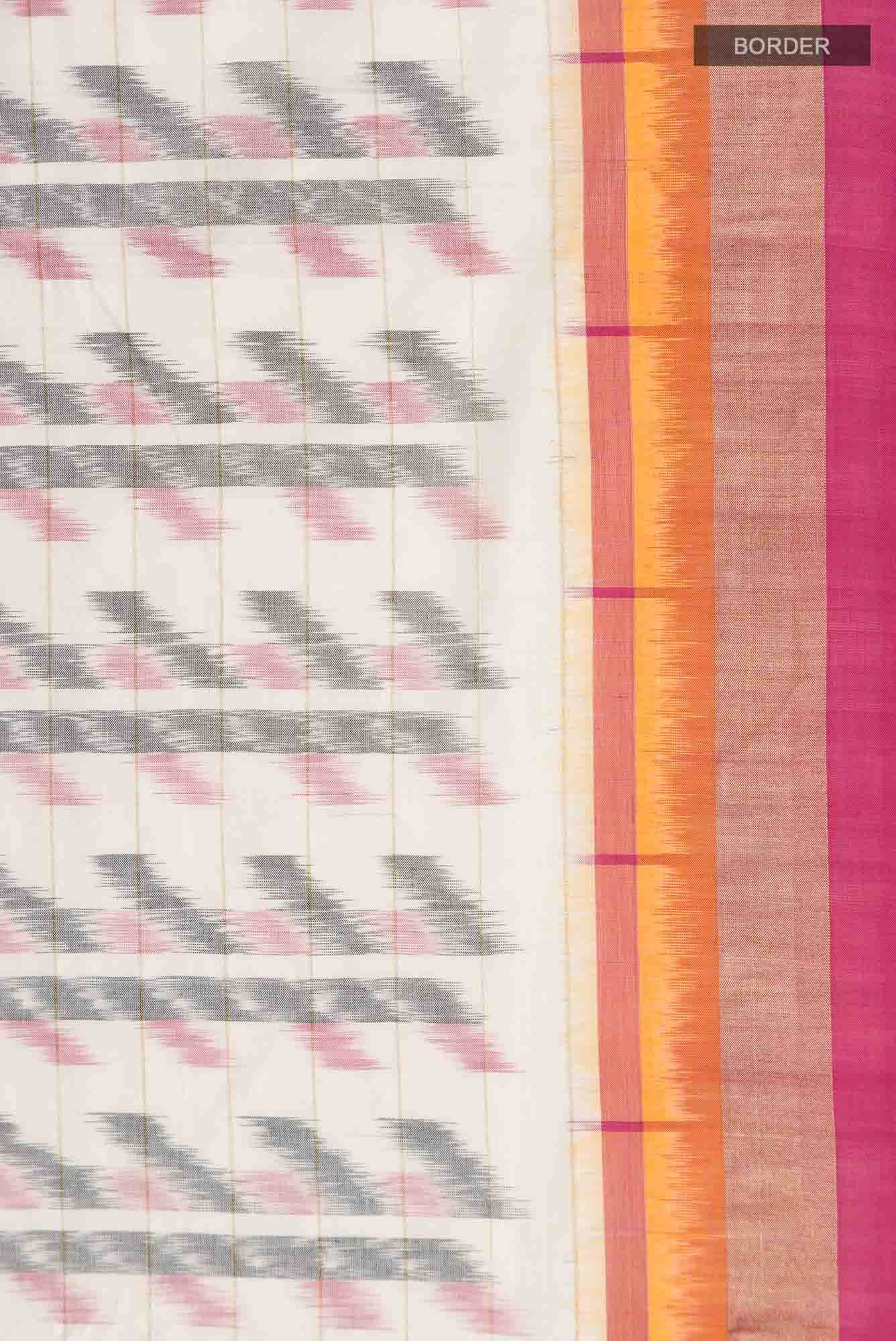 Off White Pochampally Cotton Saree