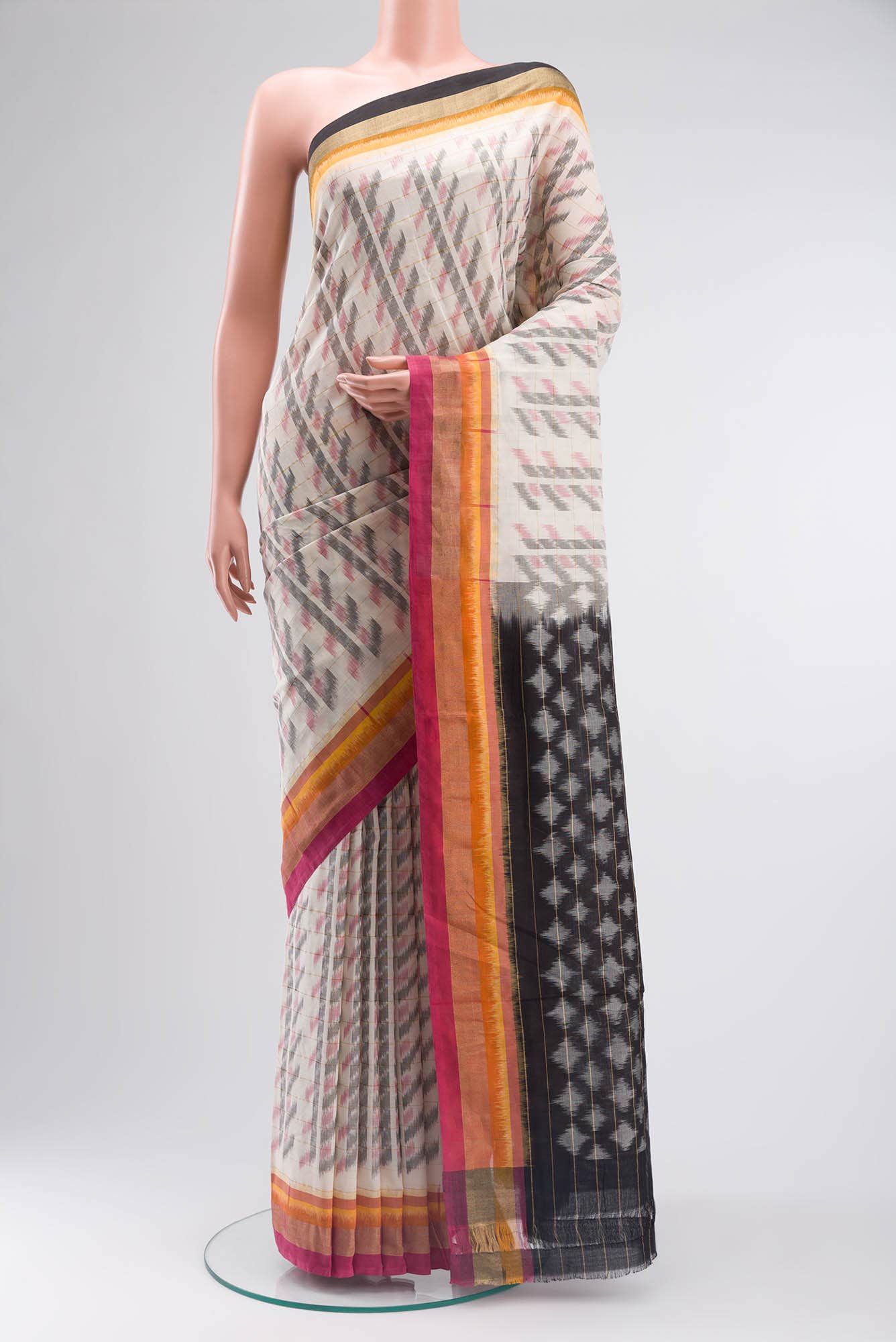 Off White Pochampally Cotton Saree