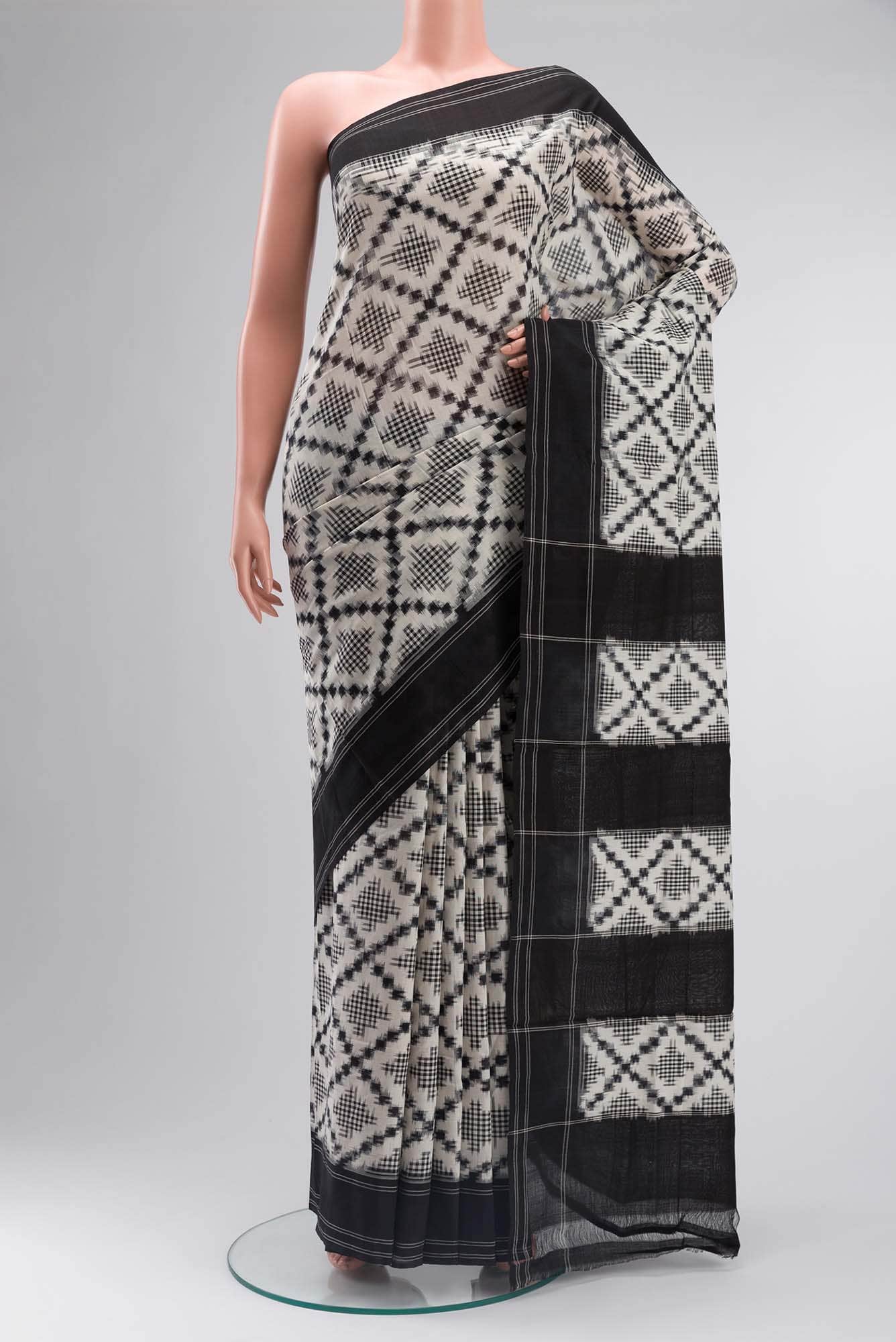 Off White Pochampally Cotton Saree