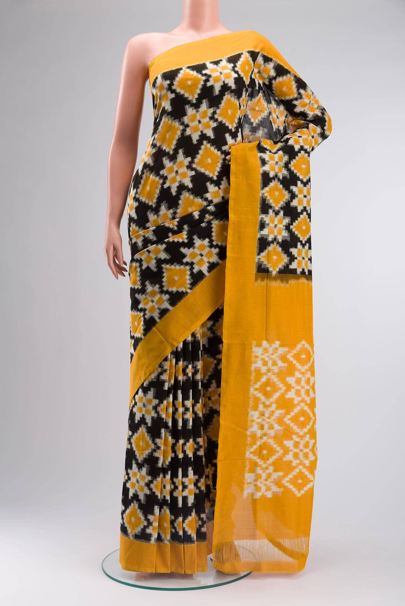 Black Pochampally Cotton Saree