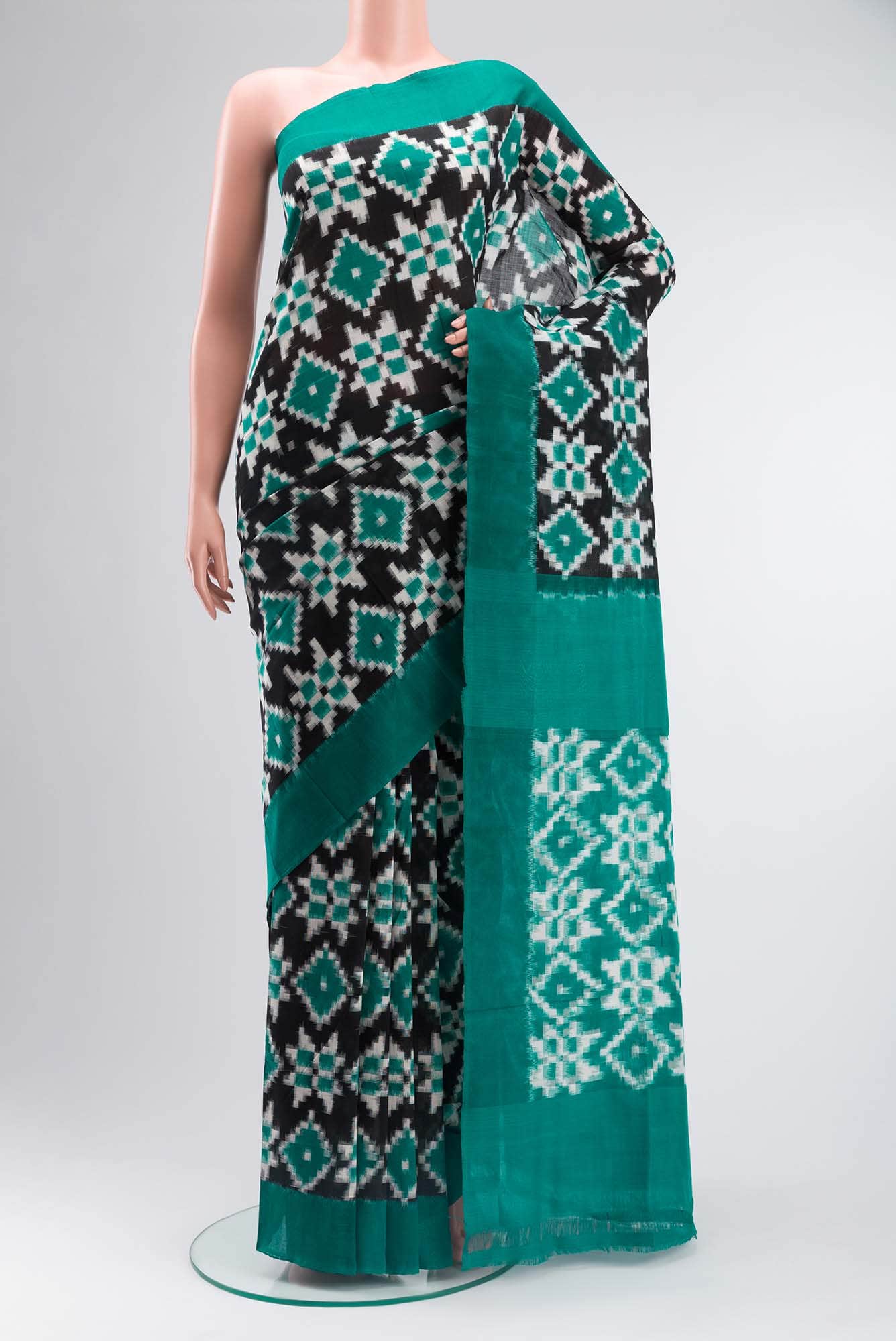 Black Pochampally Cotton Saree