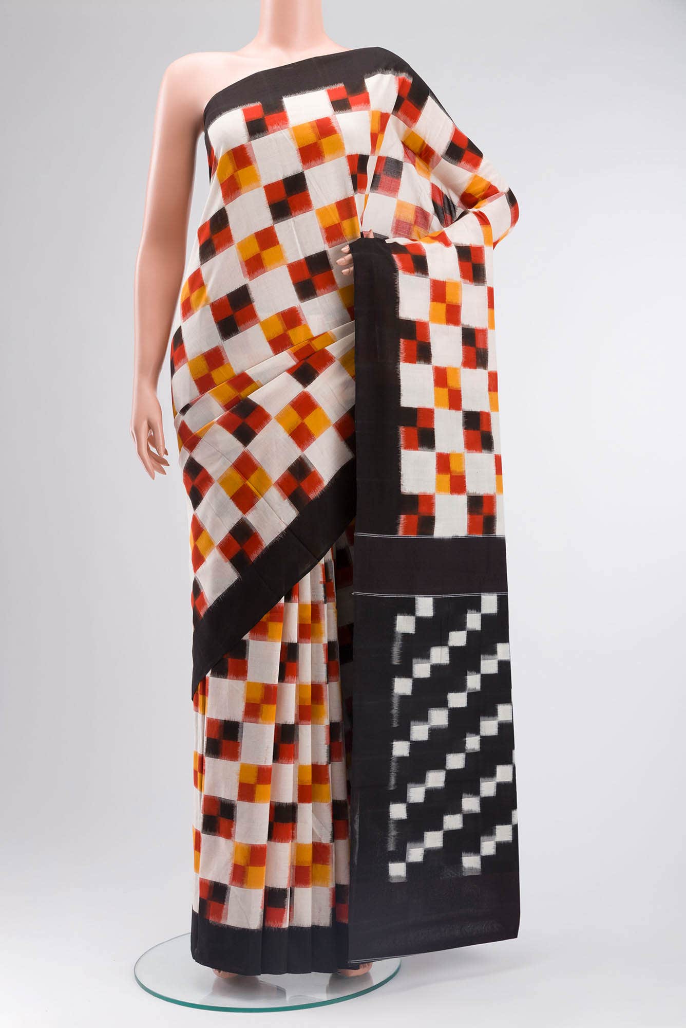 Off White Pochampally Cotton Saree