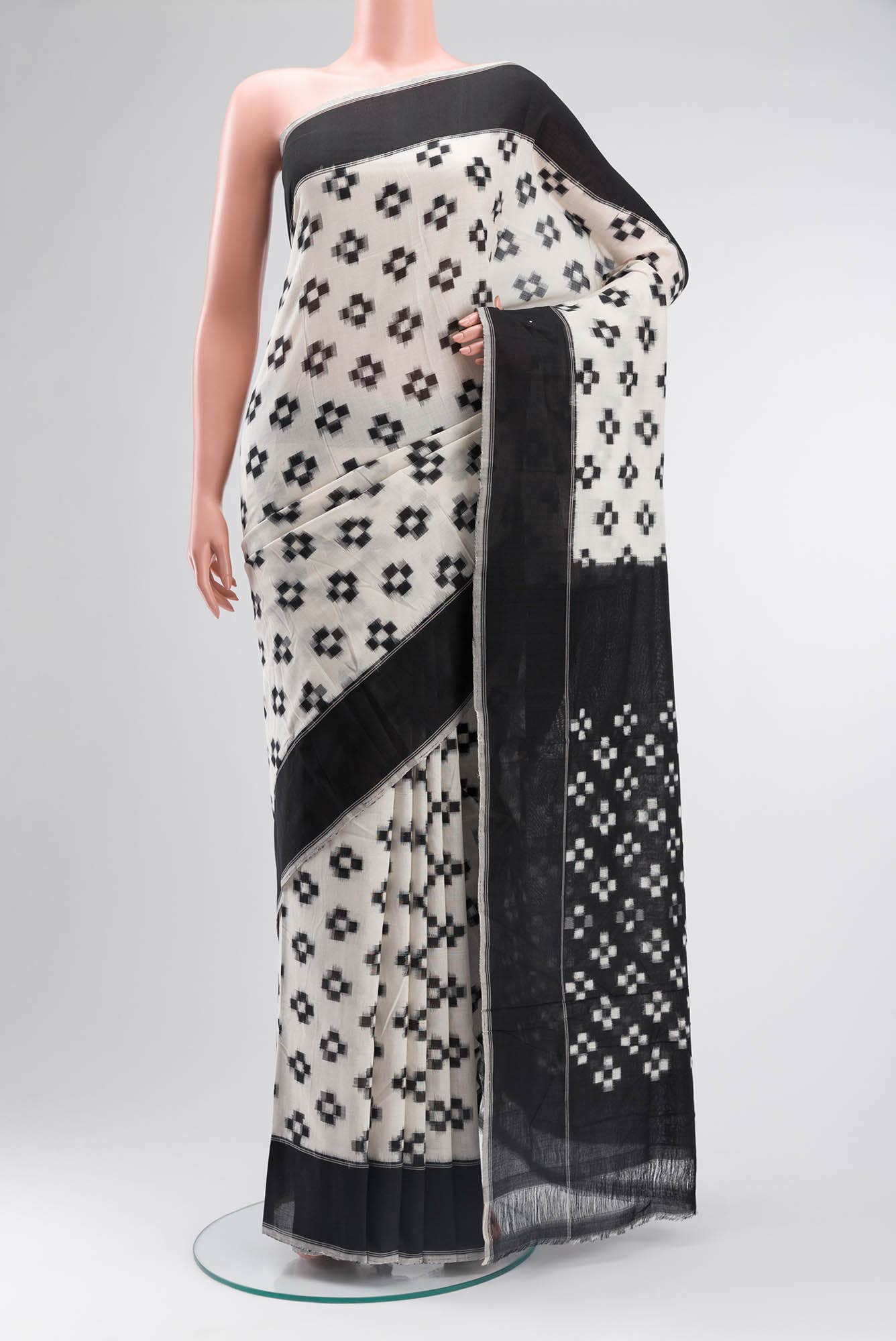 Off White Pochampally Cotton Saree