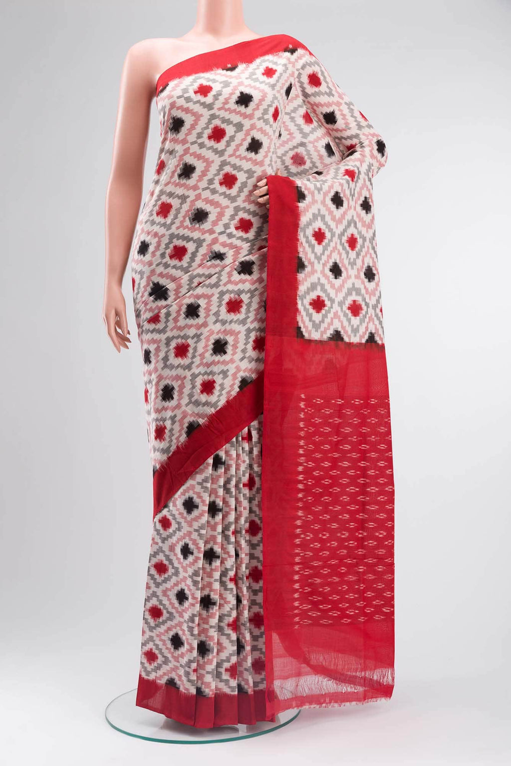 Off White Pochampally Cotton Saree