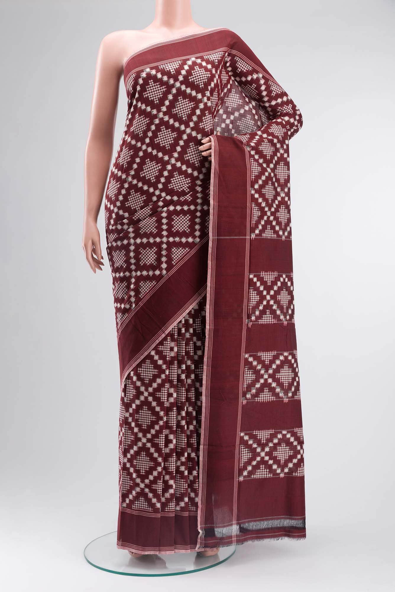 Maroon Pochampally Cotton Saree