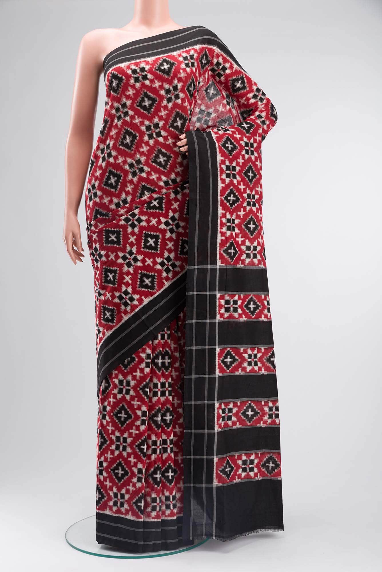 Maroon Pochampally Cotton Saree