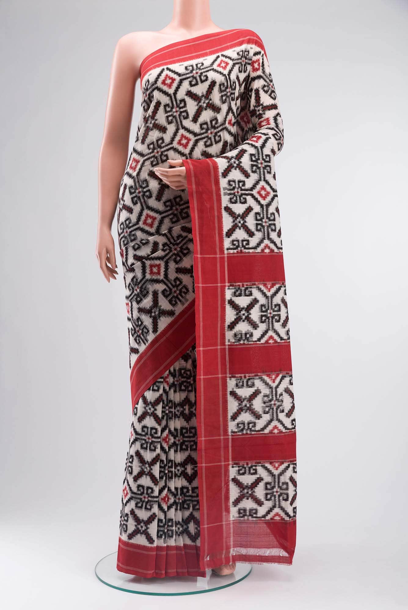 Off White Pochampally Cotton Saree