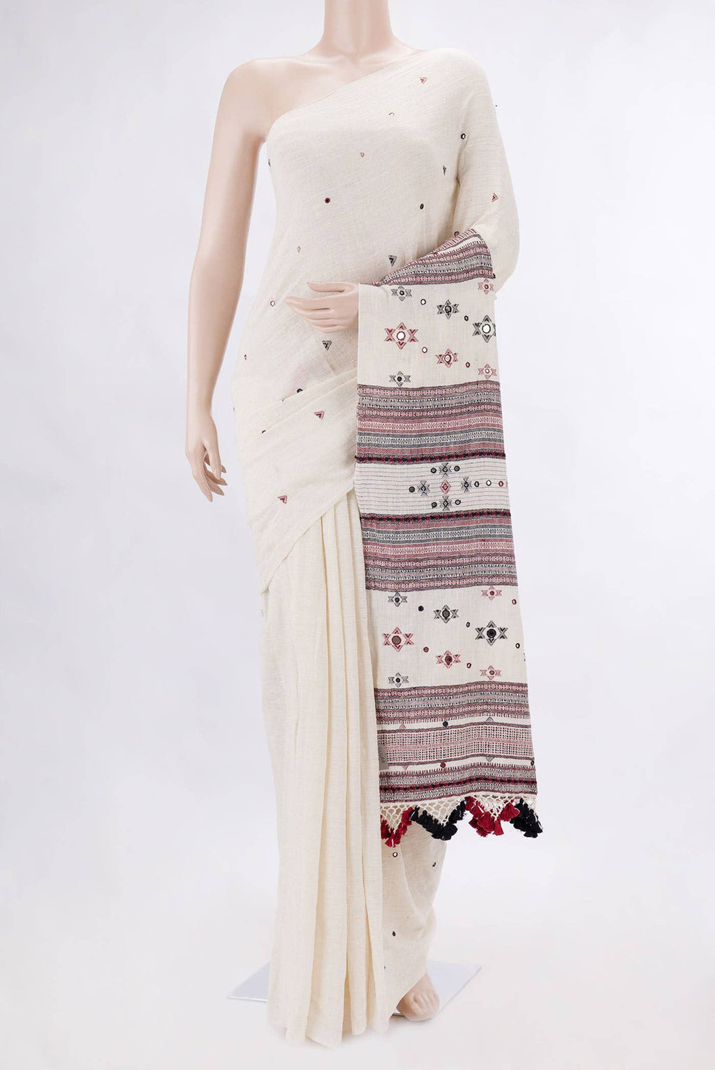 Off White Dual Tone Linen Cotton Saree