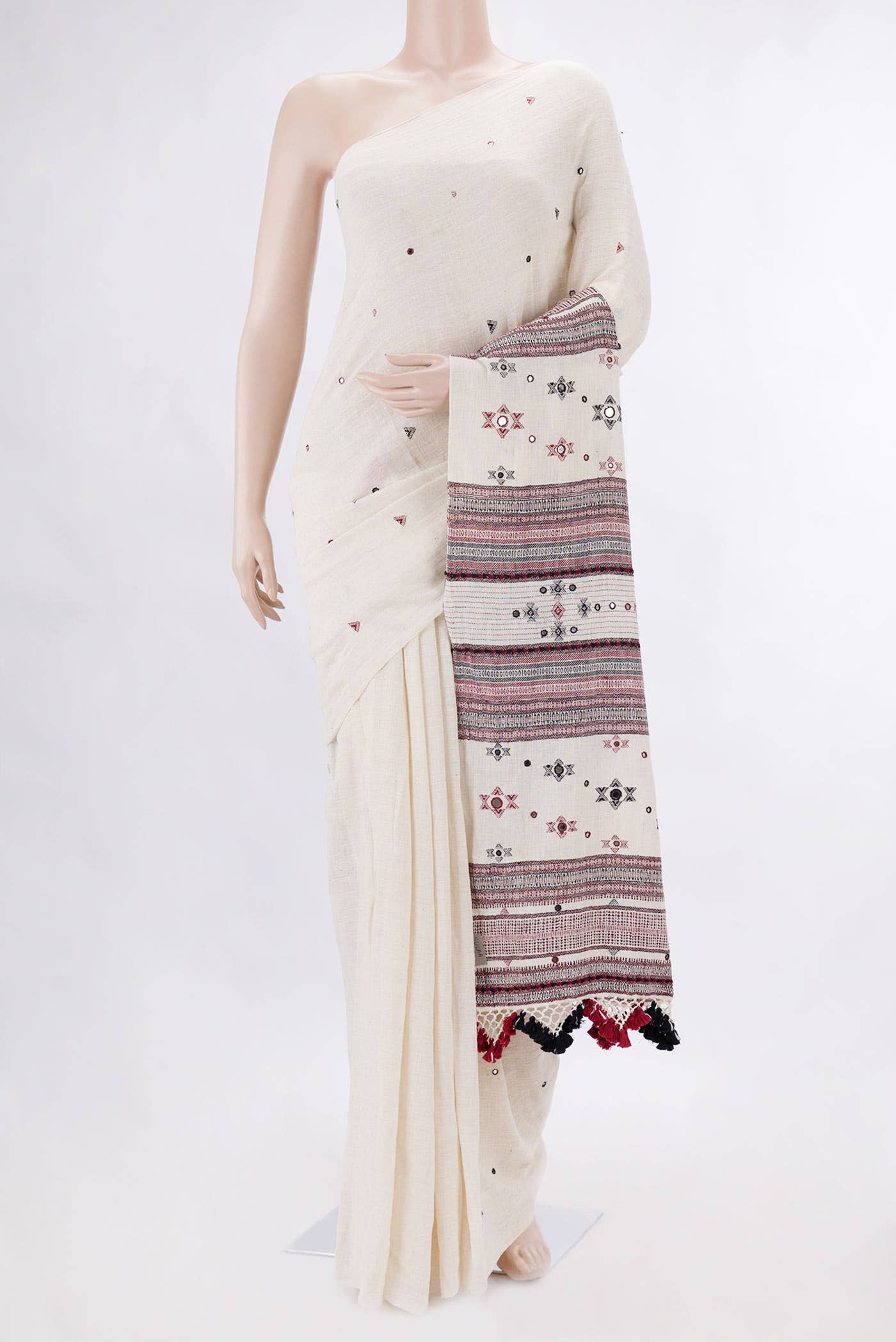 Off White Dual Tone Linen Cotton Saree