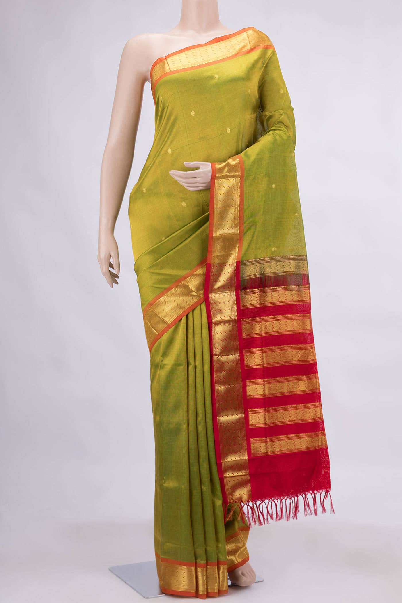 Parrot Green Dual Tone Silk Cotton Saree
