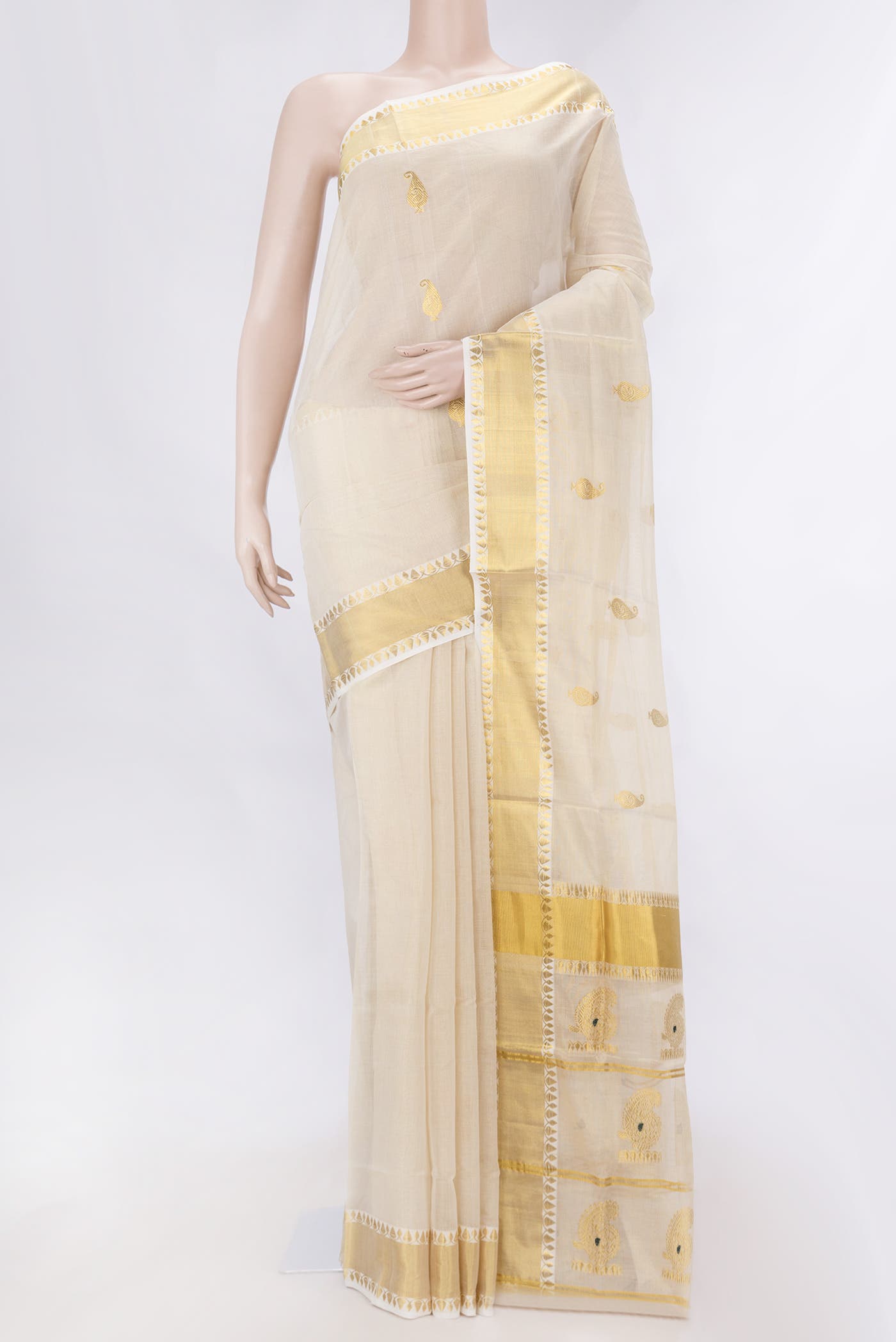 Off White Kerala Cotton Saree