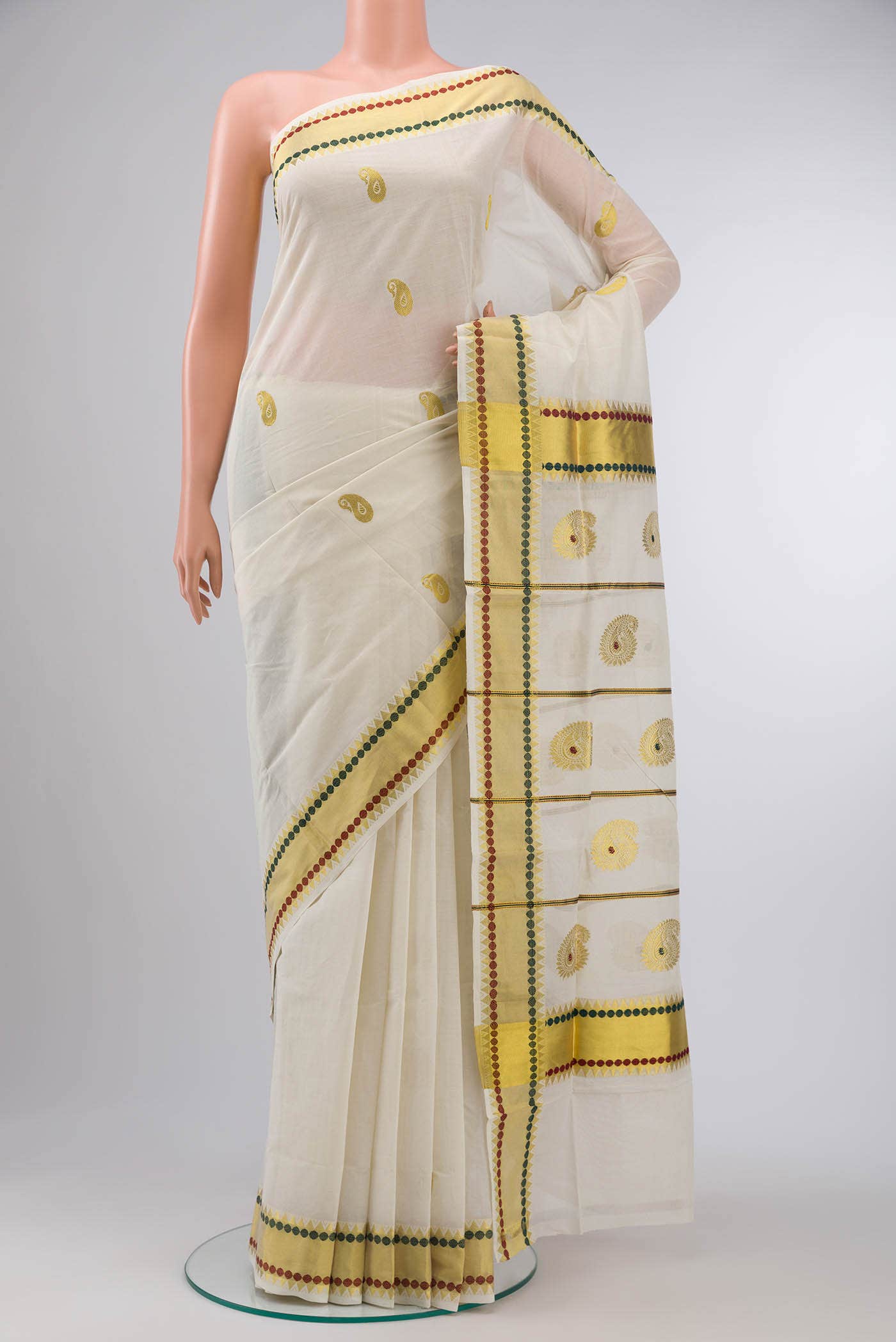 Off White Kerala Cotton Saree