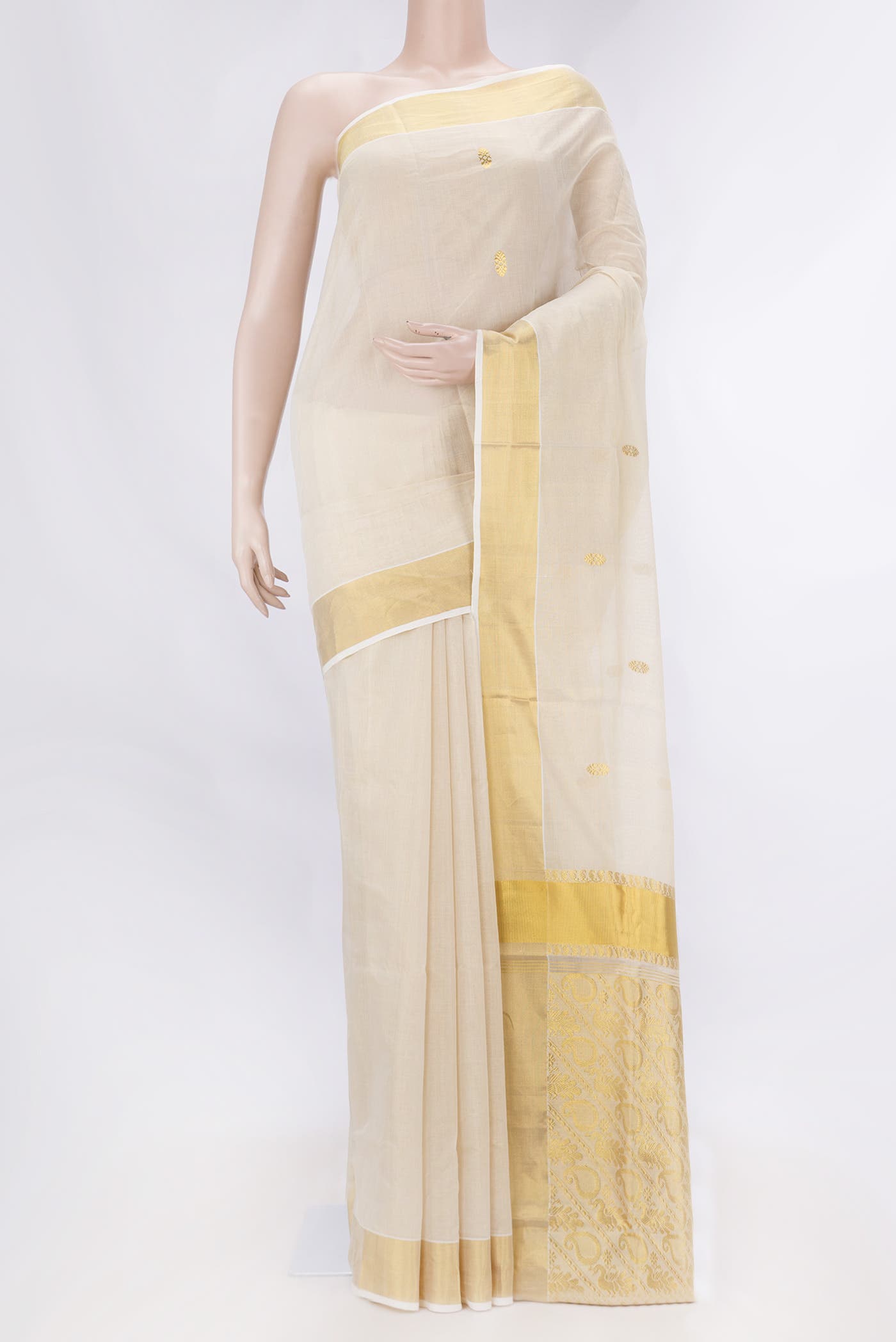 Off White Kerala Cotton Saree