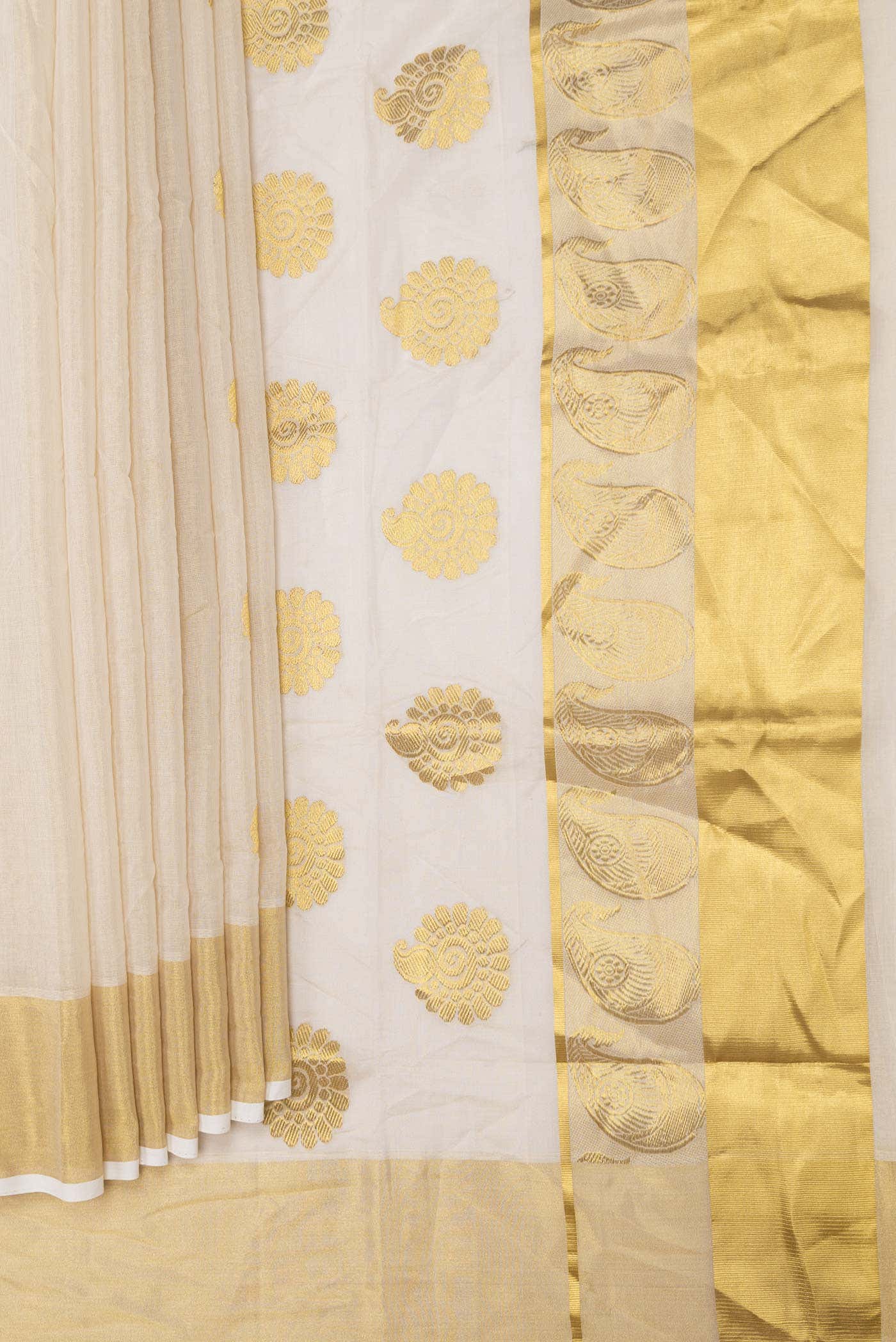 Off White Kerala Cotton Saree