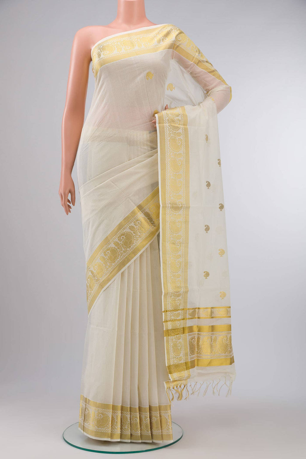 Off White Kerala Cotton Saree