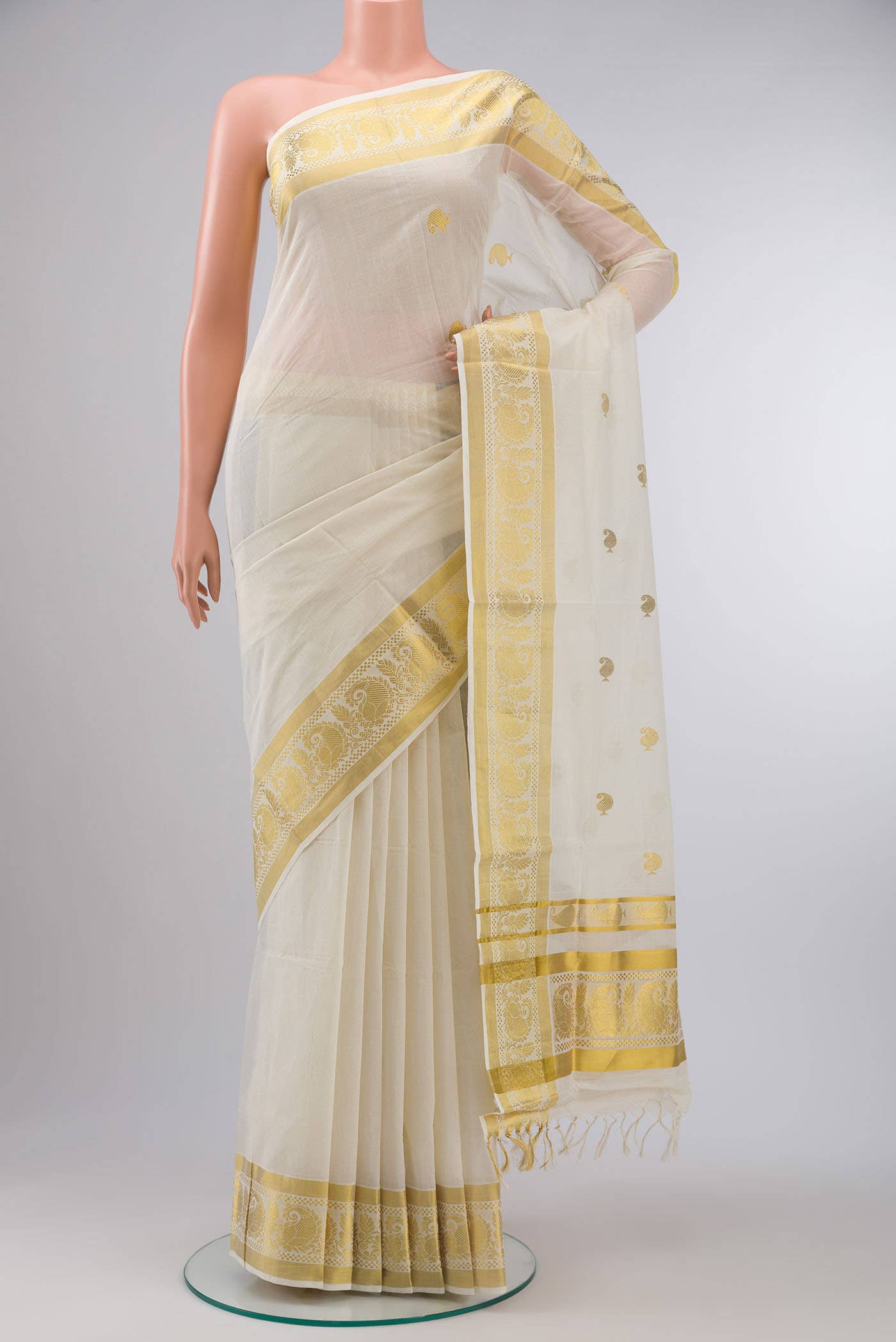 Off White Kerala Cotton Saree