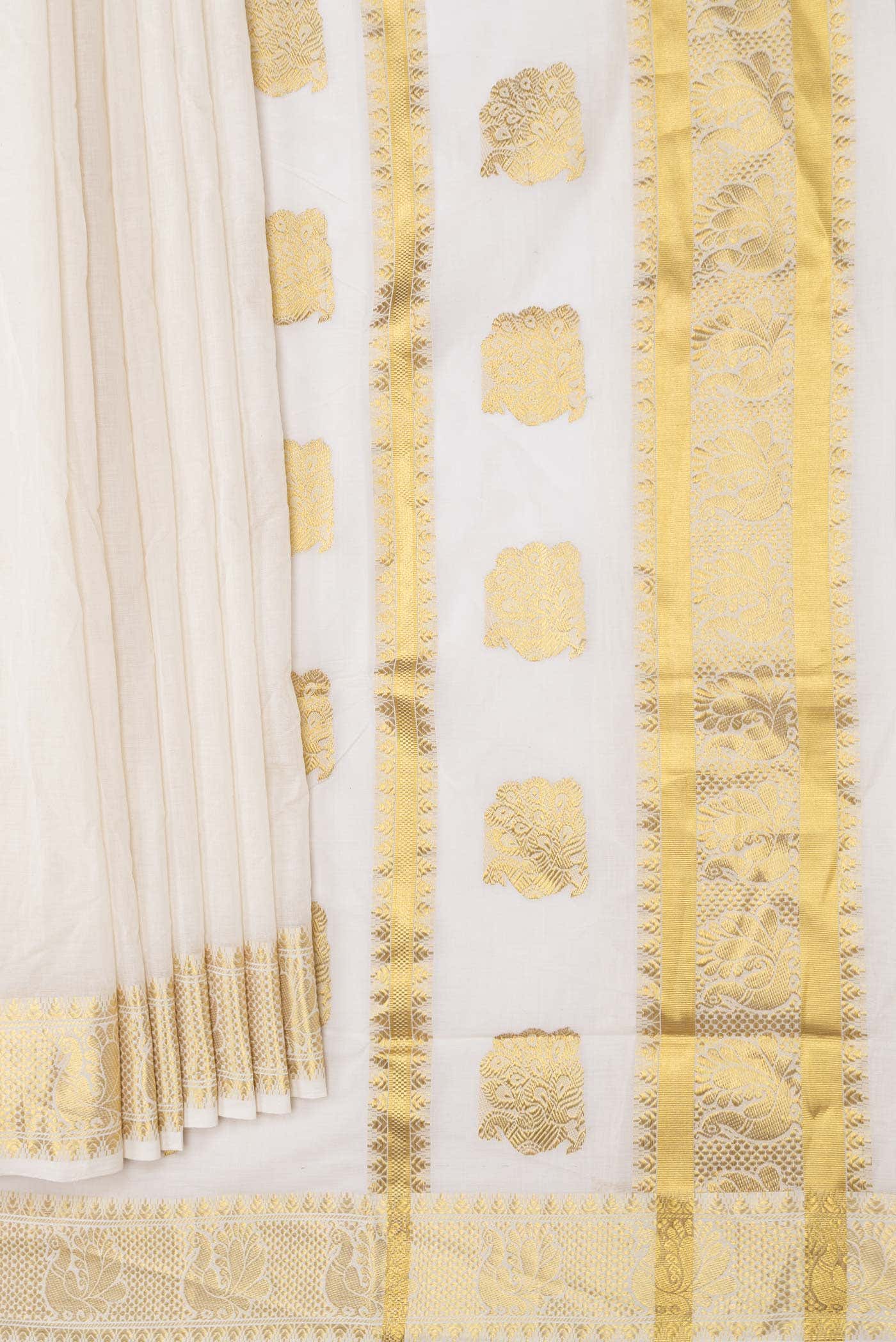 Off White Kerala Cotton Saree