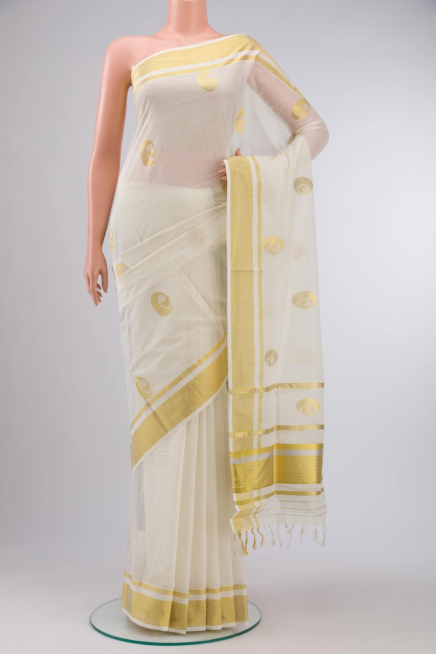 Off White Kerala Cotton Saree