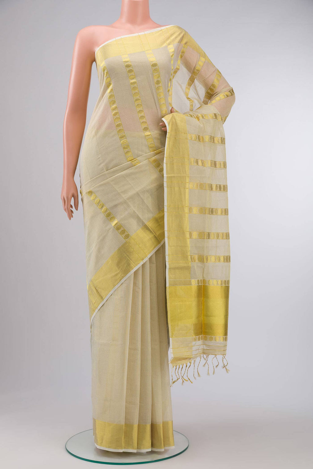 Gold Kerala Cotton - Kasava Saree