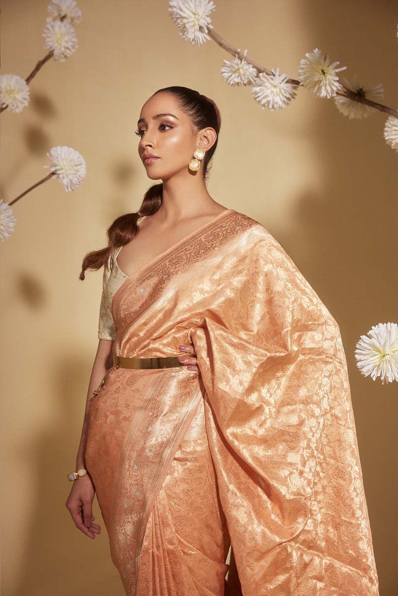 Heer Peach Banarasi Silk Saree