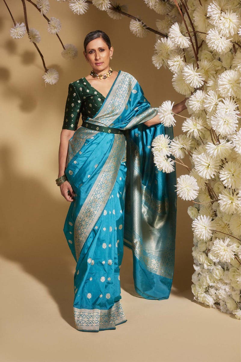 Abha Blue Banarasi Silk Saree