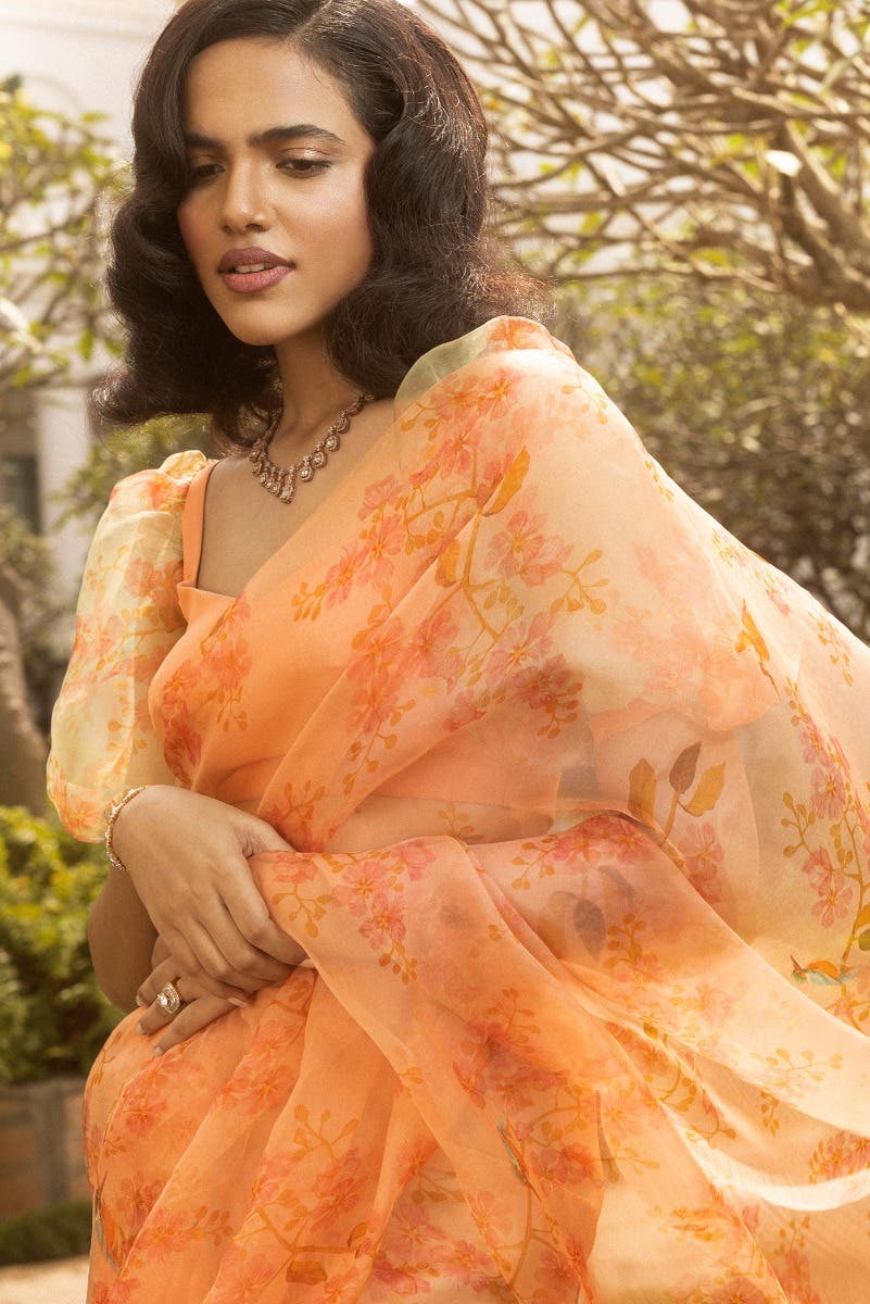 Kingfisher Lovers Peach Satin Organza Saree