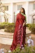 Poppys in Rhythm Red Satin Organza Saree