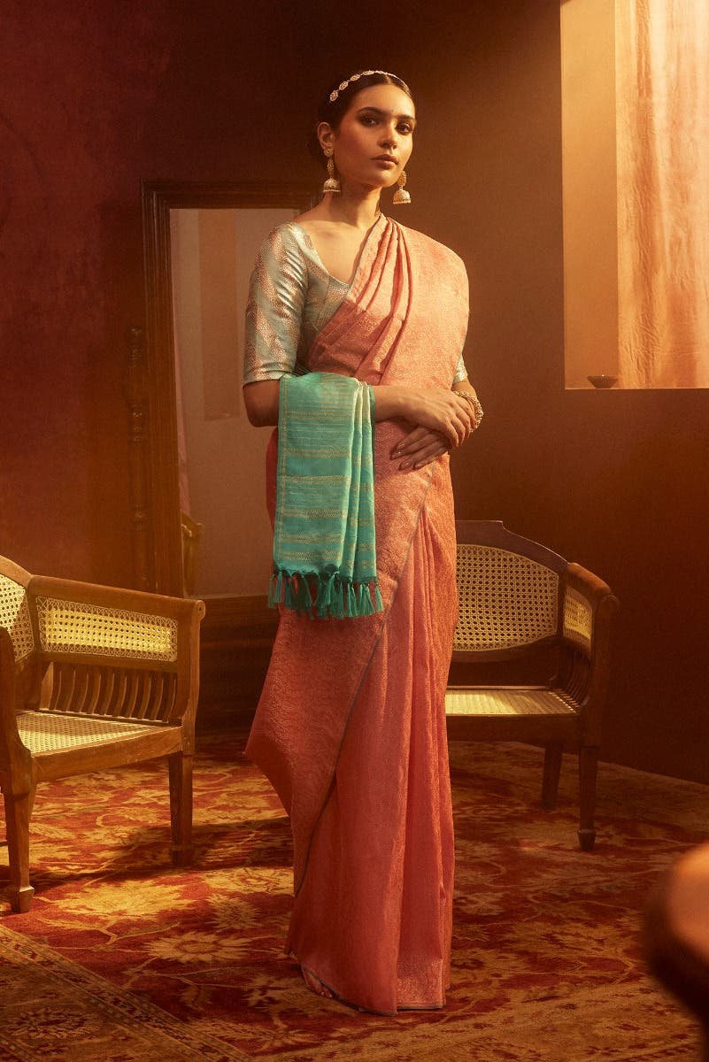 Ballari-Peach Kanchipuram Silk Saree