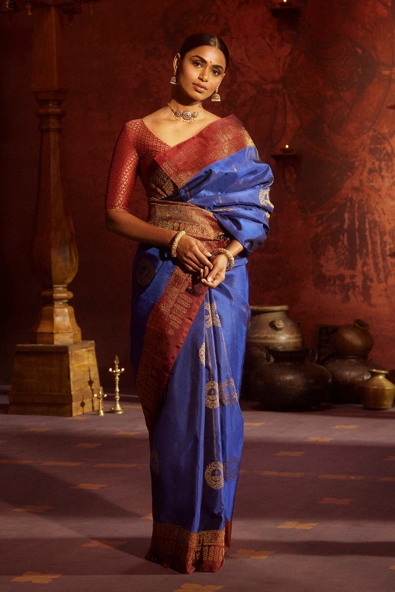 Oli-Blue Kanchipuram Silk Saree