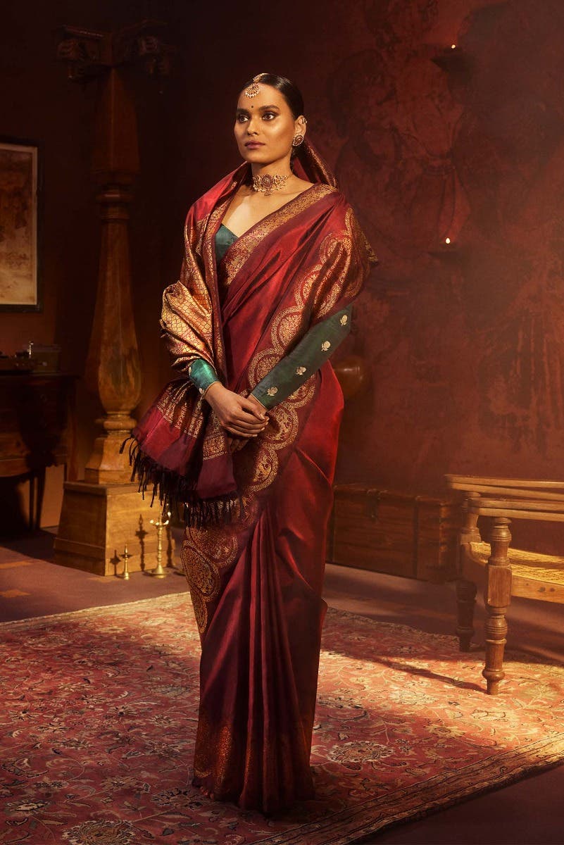 Shringar-Maroon Kanchipuram Silk Saree