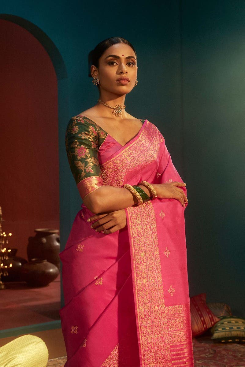 Pushpanjali-Pink Kanchipuram Silk Saree