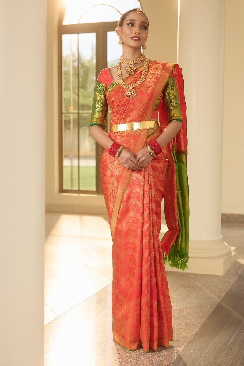 Mayilkan-Red Kanchipuram Silk Saree