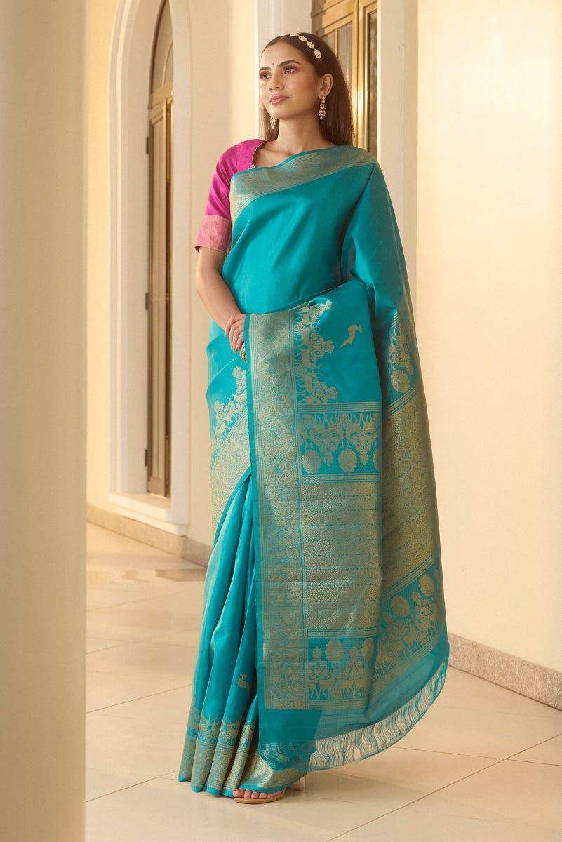 Mrignayani-Turquoise Kanchipuram Silk Saree