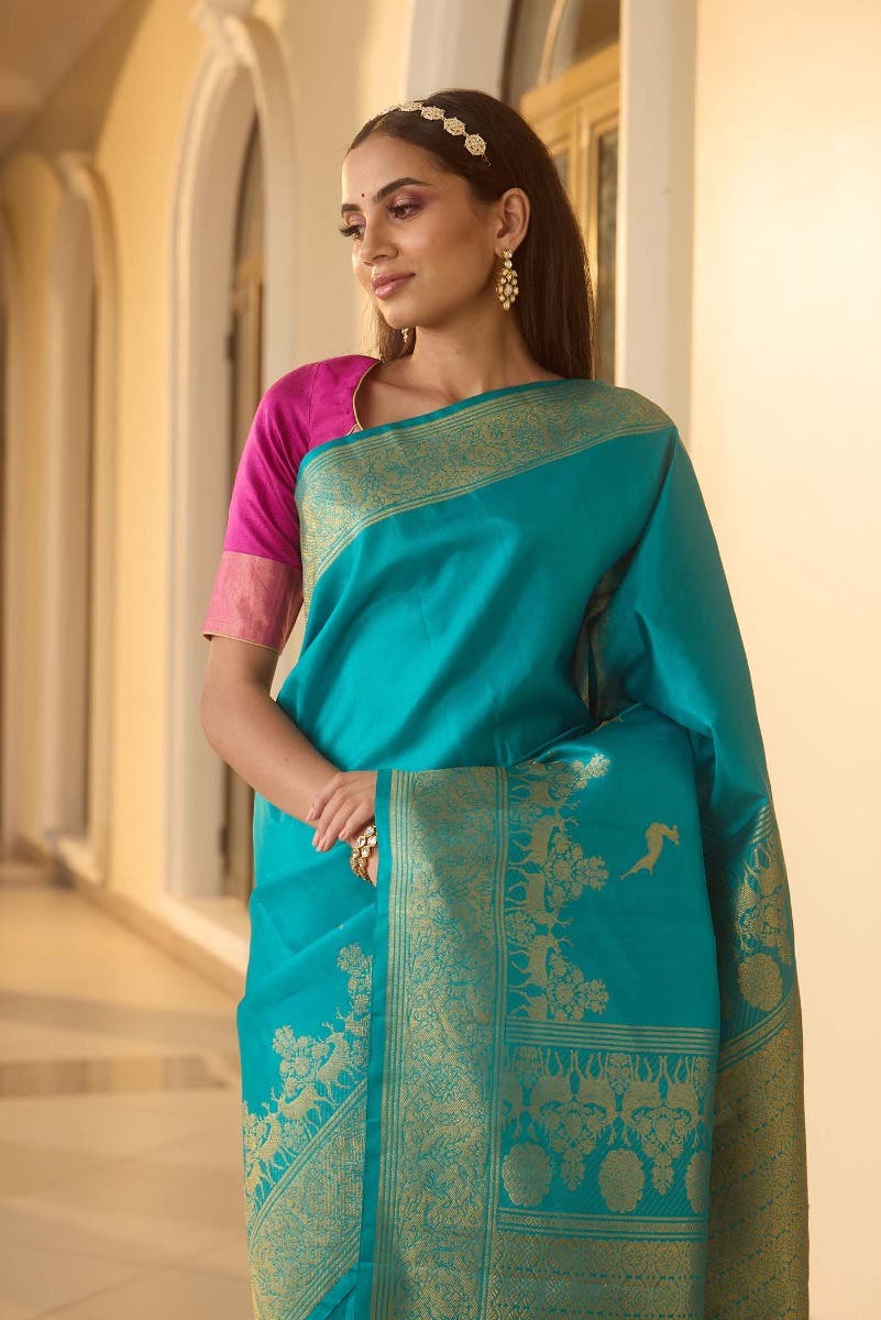 Mrignayani-Turquoise Kanchipuram Silk Saree