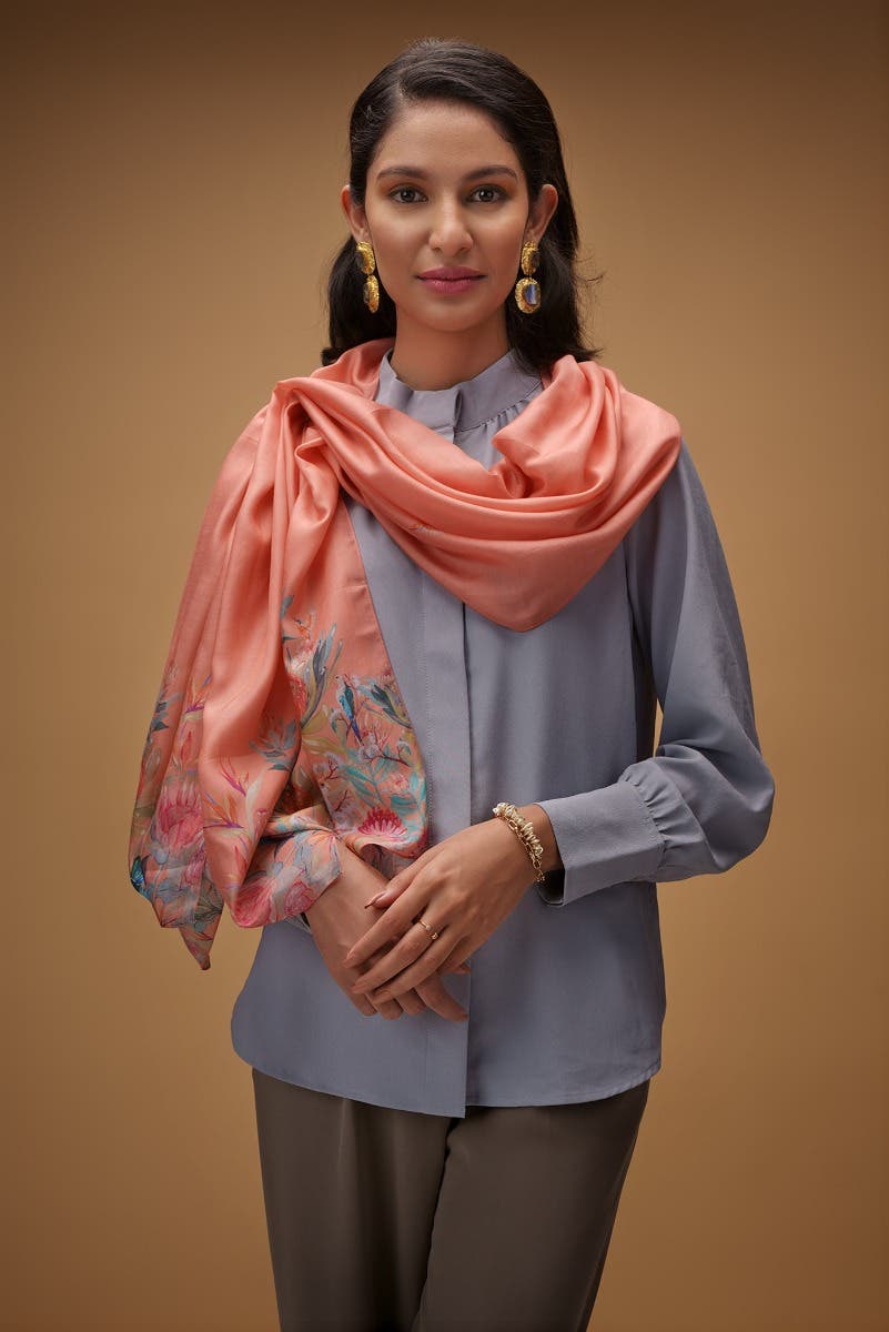 Lovers on the Branch peach Stole from Birds of Paradise, Scarves & Stoles Collection