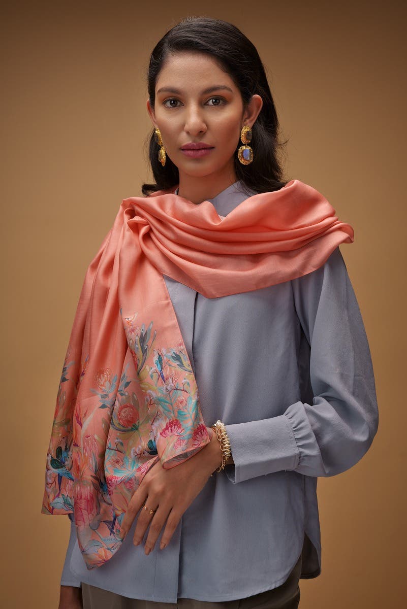 Lovers on the Branch peach Stole from Birds of Paradise, Scarves & Stoles Collection
