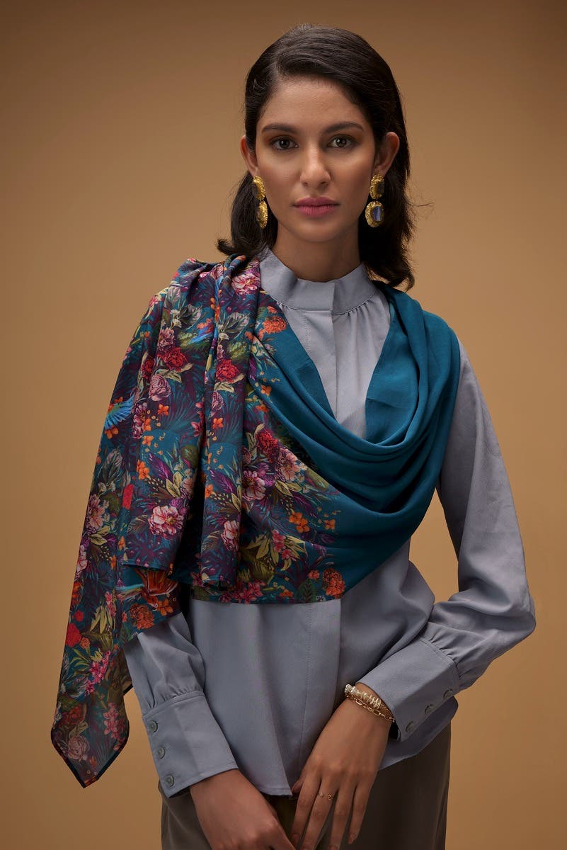 Hyacinth Macaws Teal Stole from Birds of Paradise, Scarves & Stoles Collection