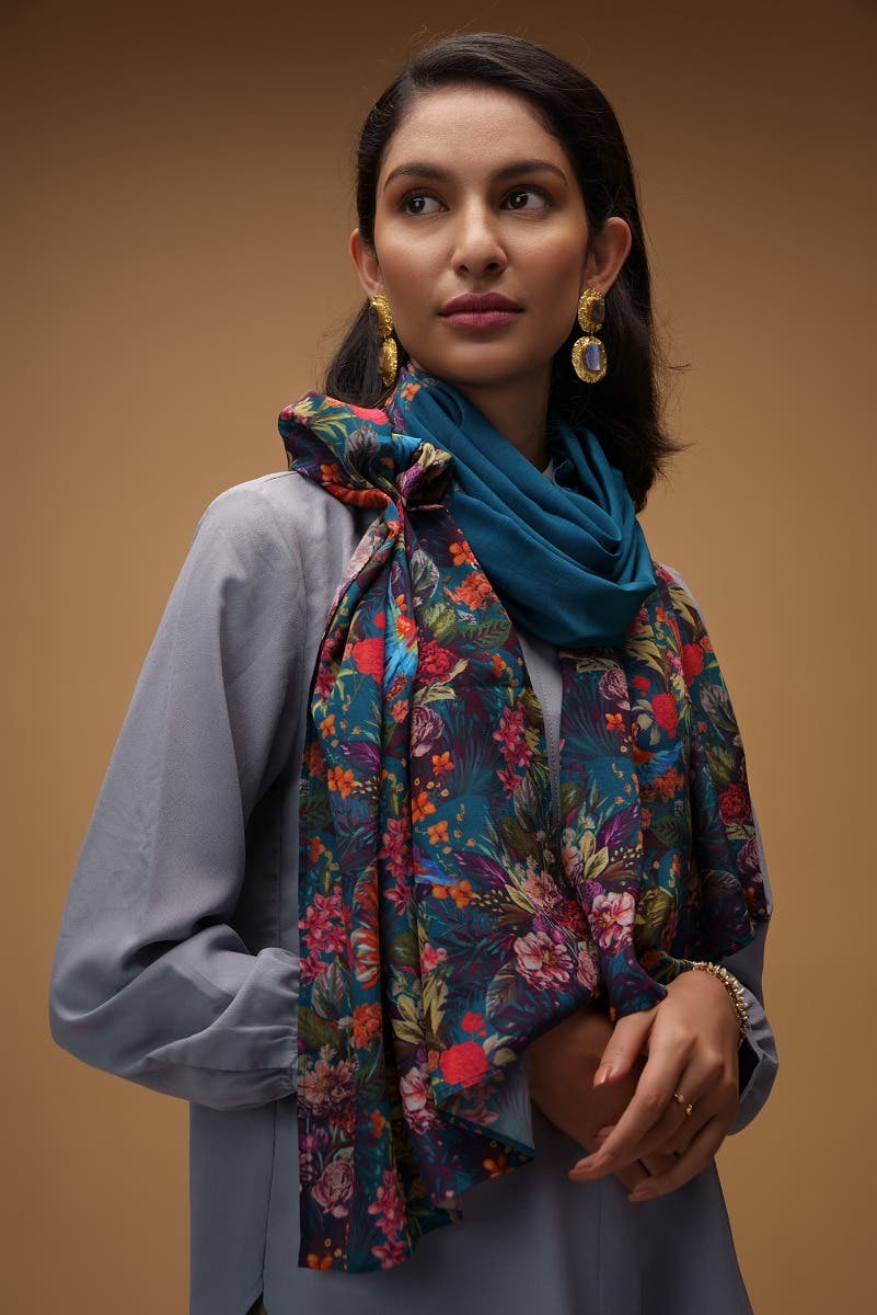 Hyacinth Macaws Teal Stole from Birds of Paradise, Scarves & Stoles Collection