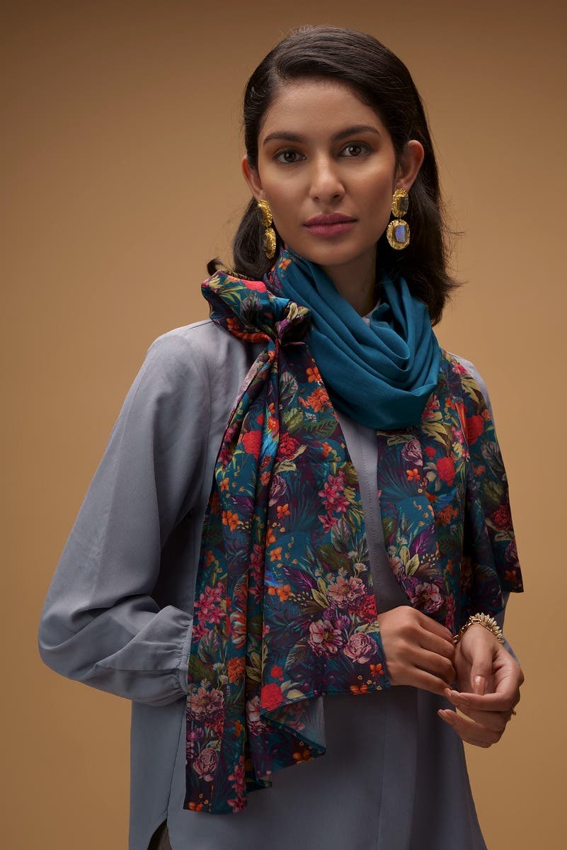 Hyacinth Macaws Teal Stole from Birds of Paradise, Scarves & Stoles Collection