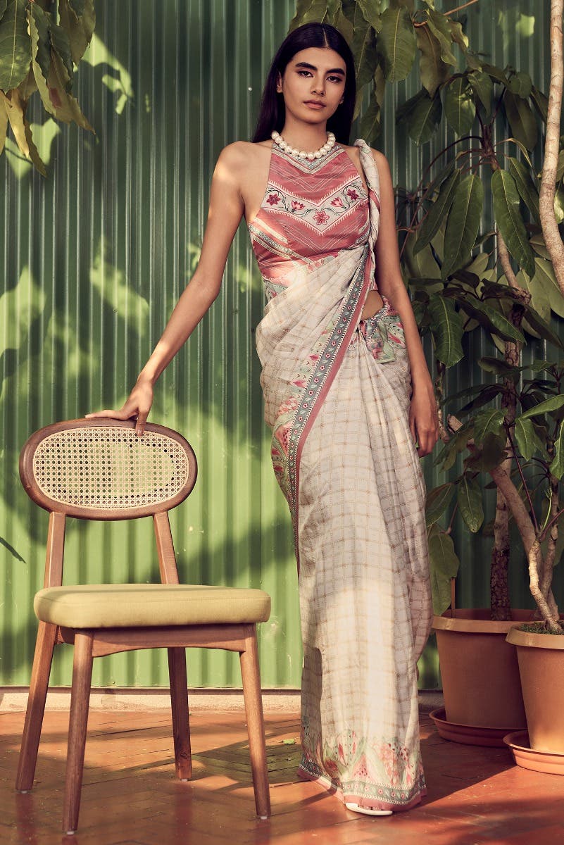 Tila off white floral design saree from Chintz Collection, Designed by Nalli