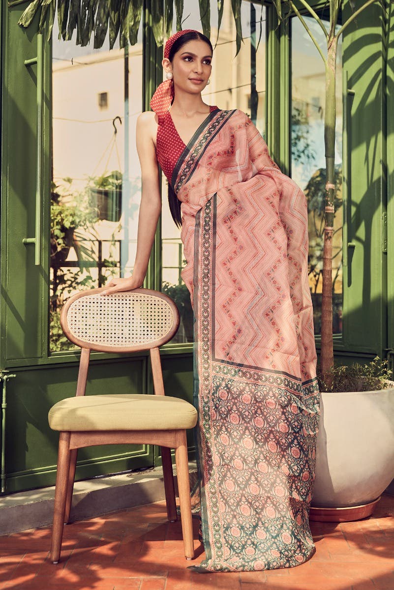 Leher Pink floral design saree from Chintz Collection, Designed by Nalli