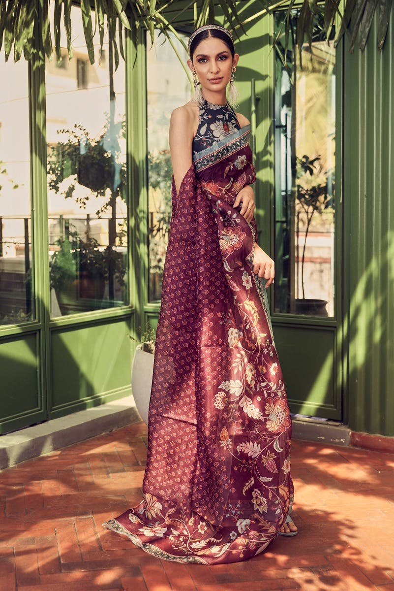Pushpavalli Purple floral design saree from Chintz Collection, Designed by Nalli