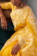 Garden of Eden Yellow floral design saree from Embroidered Romance Collection by Nalli