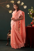 Forget-me-not Peach floral design saree from Embroidered Romance Collection by Nalli