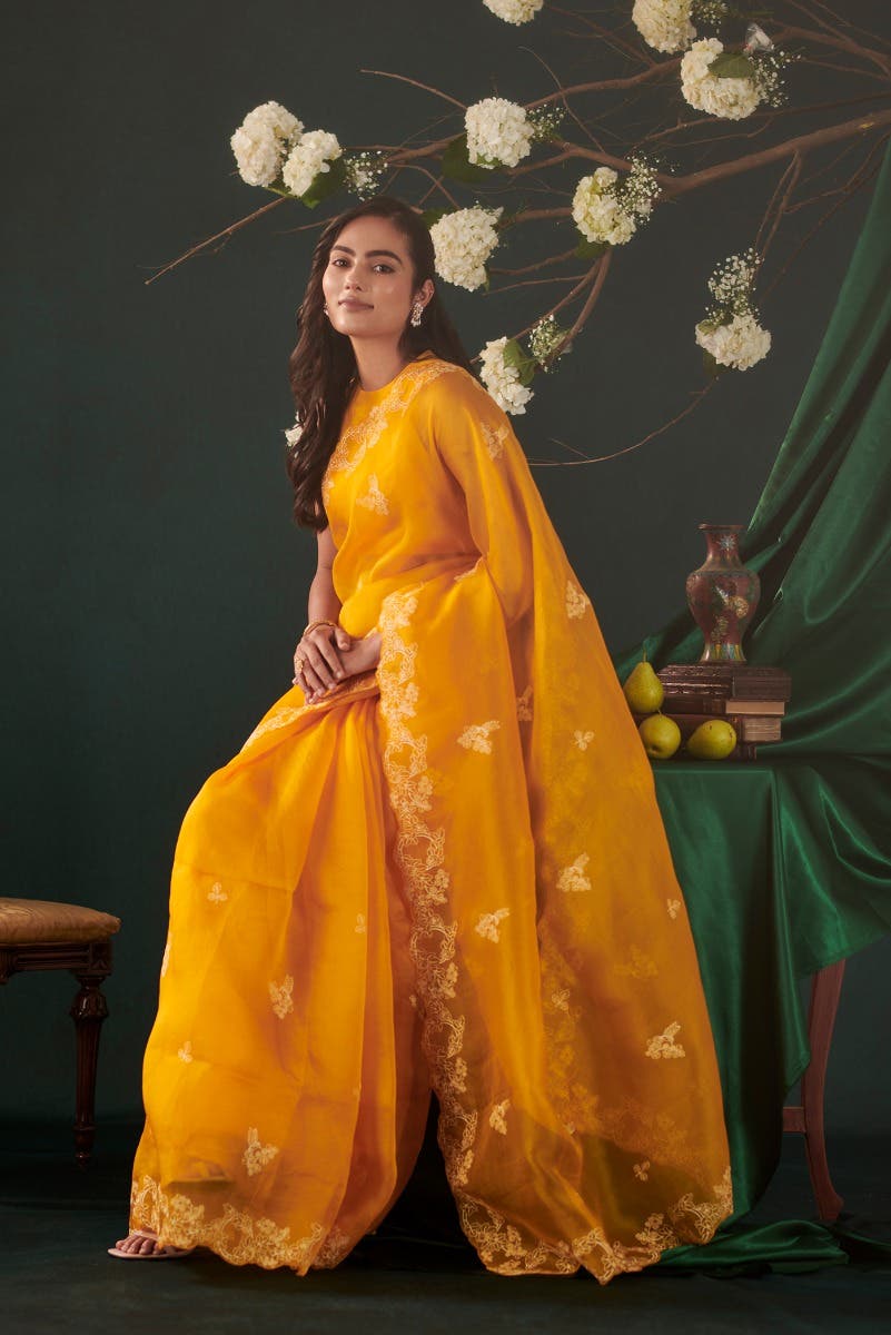 Day dreams Yellow floral design saree from Embroidered Romance Collection by Nalli