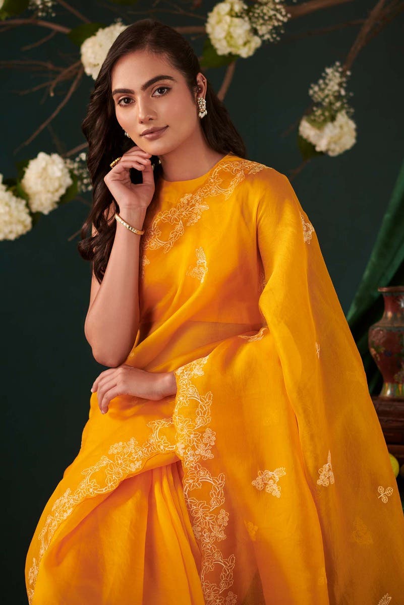Day dreams Yellow floral design saree from Embroidered Romance Collection by Nalli