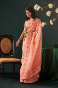 Lover’s lush Peach floral design saree from Embroidered Romance Collection by Nalli