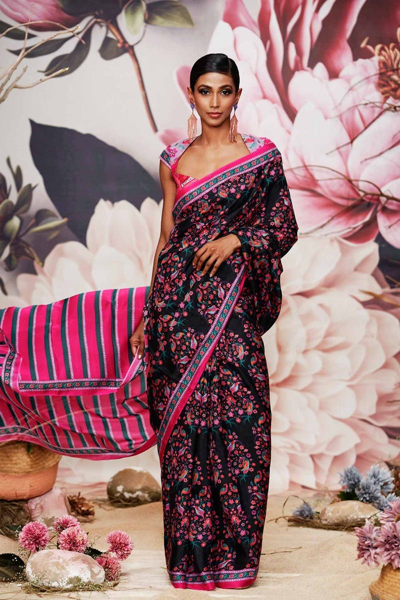 Premika Dark Green floral design saree from Chintz Collection, Designed by Nalli