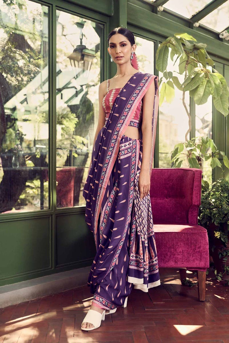 Rimjhim Purple floral design saree from Chintz Collection, Designed by Nalli